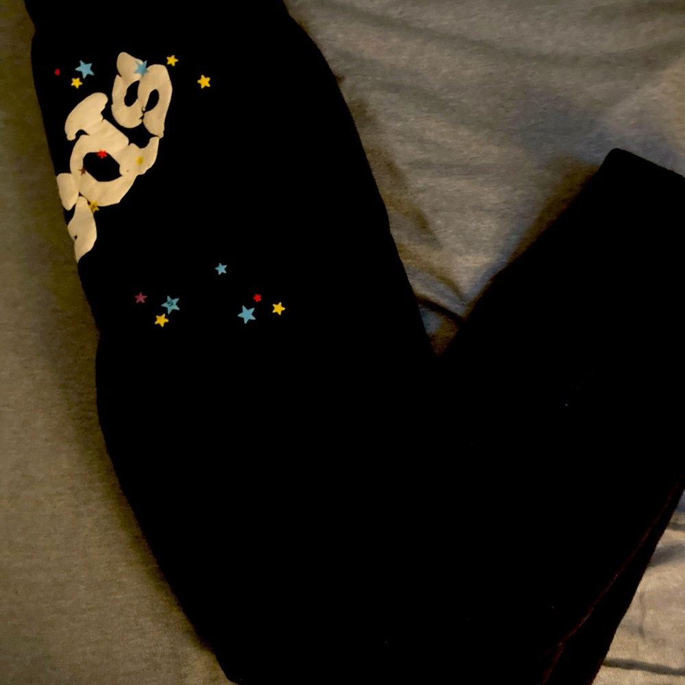Black Sp5der pants. White logo